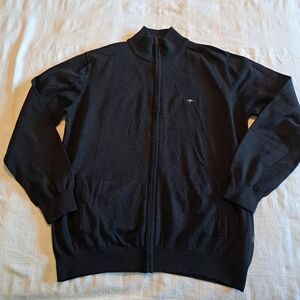 Fynch Hatton men's size X Large zip up sweater dark blue fine knit, full zipper